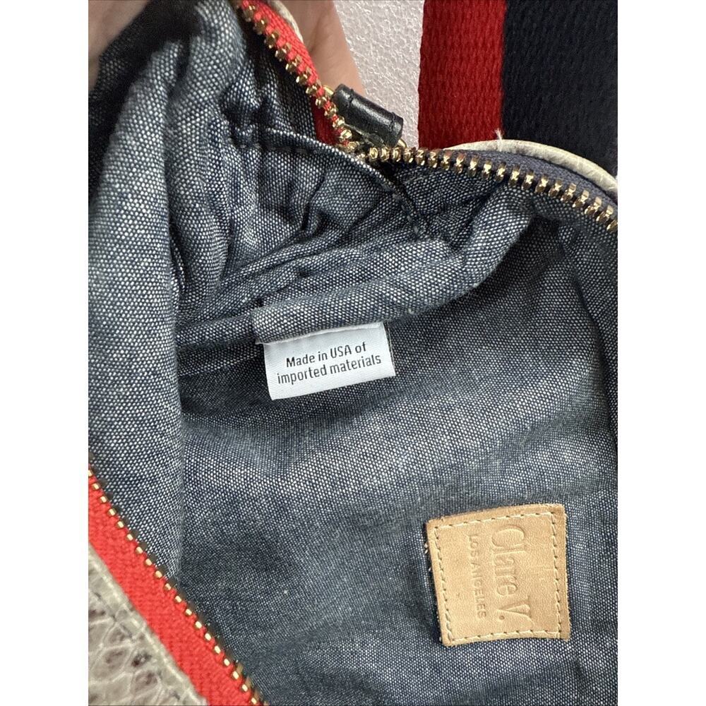 CLARE V Snakeskin Navy & Red Stripe Strap Midi Sac Crossbody $375 - Picture 10 of 12